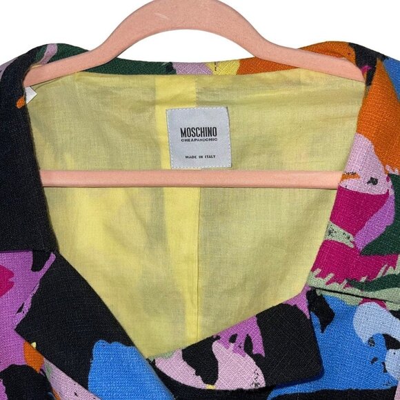 Moschino Cheap And Chic Womens Blazer Size 6 Black Bow Accent Fish Print Cotton - Picture 5 of 15